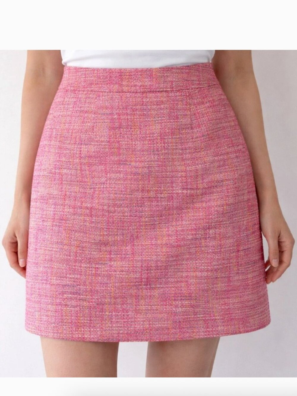 LOFT Pink Tweed Mini Skirt with Subtle Multicolor Weave